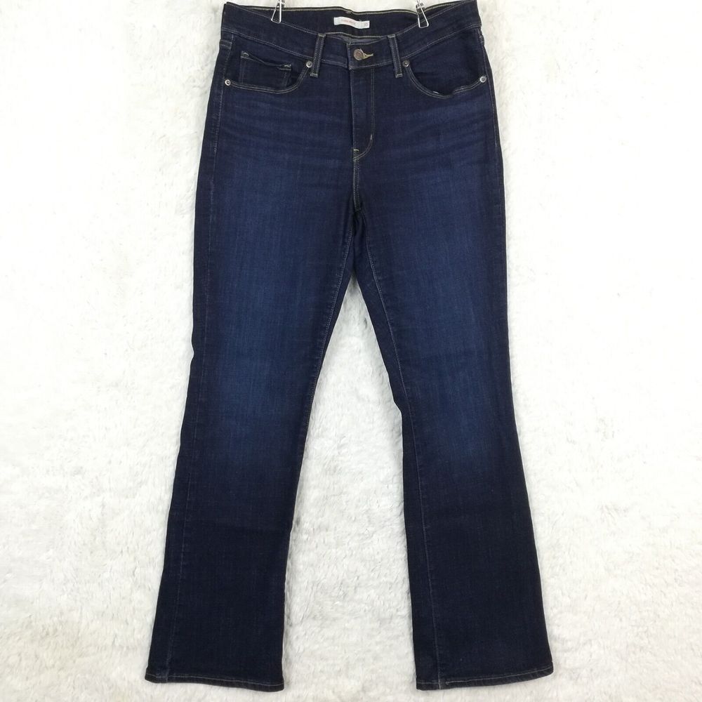 Levi's Womens Jeans Classic Boot Cut Denim Blue Dark Wash Whiskering Mid Rise 10